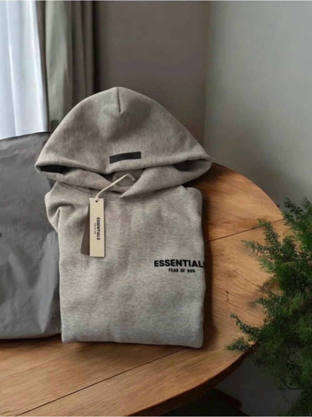 Essentials Neutral Grey Pullover Hoodie with dust bag